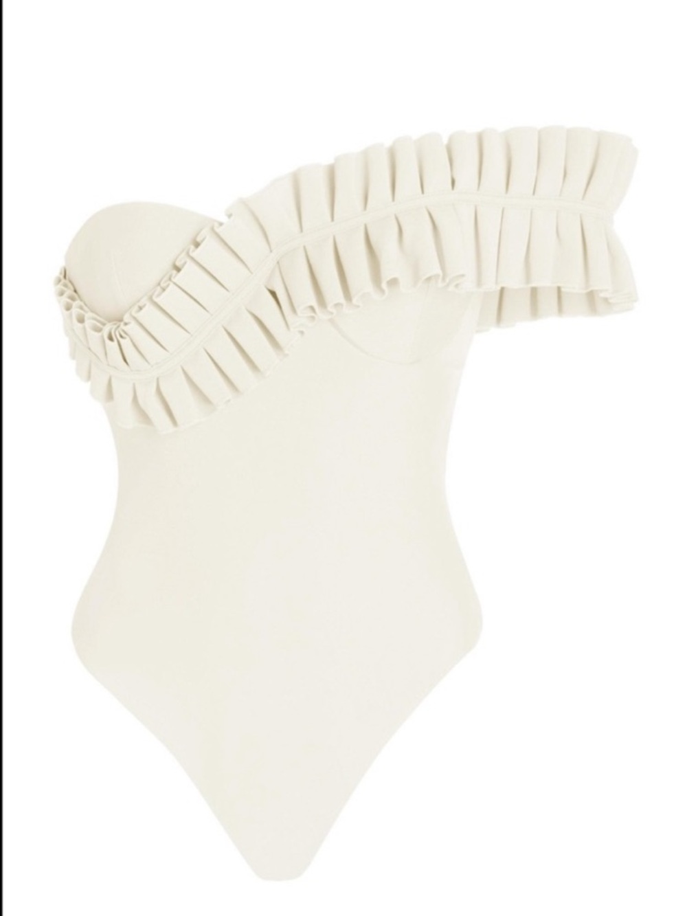 Andrea Iyamah One-Shoulder Ruffle Swimsuit in Ivory
